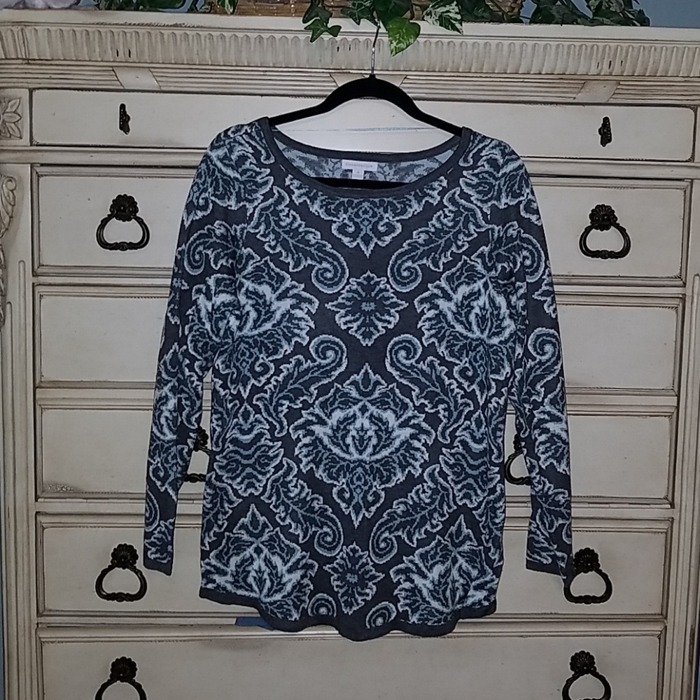 Charter Club gray w/ blue/white accents sweater